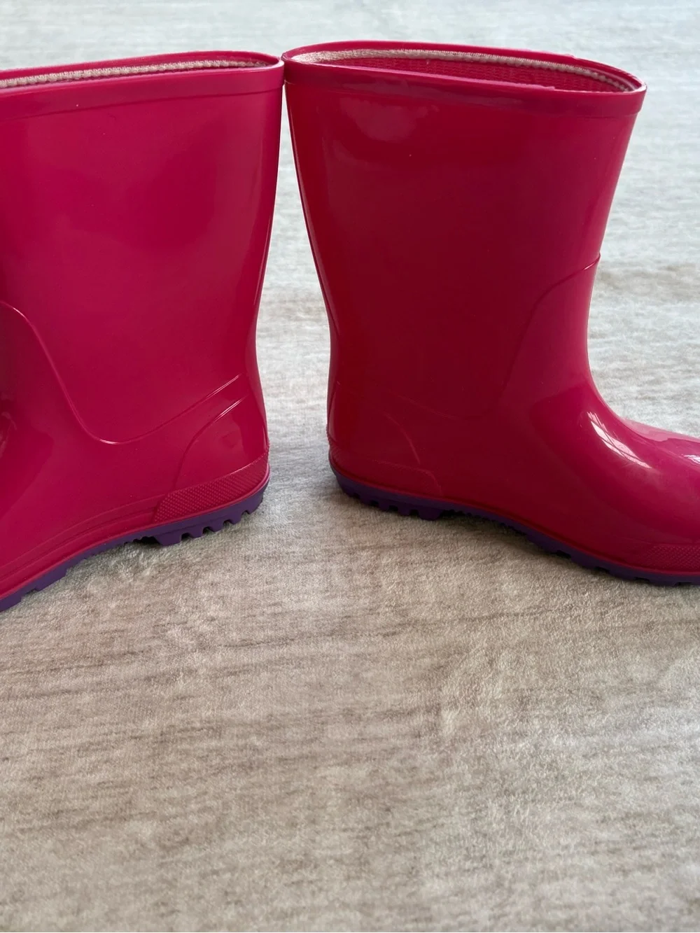 Rain boots - Girls Pink with Purple Sole Rain Boots - Size 11-12